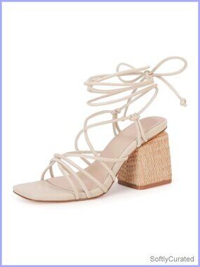 Women's Lace Up Chunky Braided Block Heel Square Toe Strappy Ankle Strap Sandals